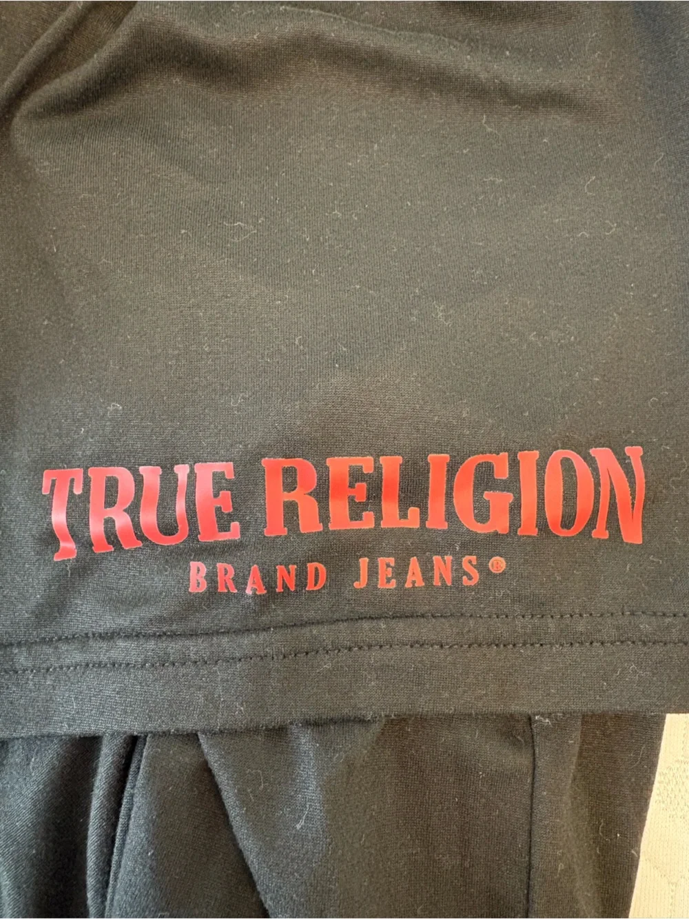 True Religion Black Short-Sleeve Crew Tee with Red Logo Accents